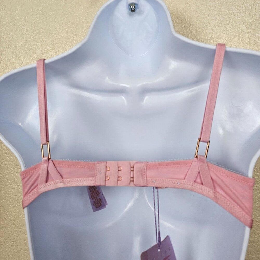 Savage X Fenty Bra Unlined Pink Metallic Gold Lace Mesh‎ Wireless Women's S NWT - Picture 6 of 16